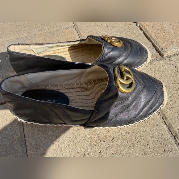 Gucci Black Leather Espadrilles with Gold Accents - Picture 5 of 9